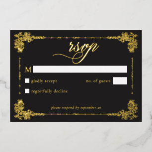 Antike Ornamentale Schwarze Goldene Schrift Gotisc Folieneinladung