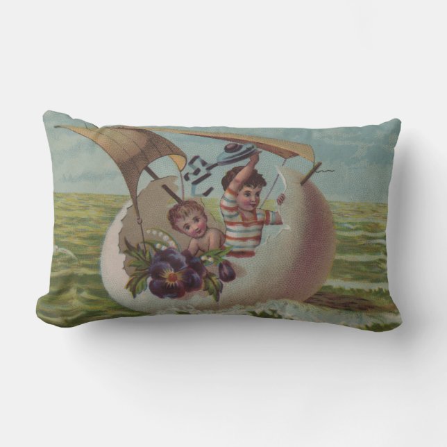 Antike Osterkarte Segeleier Kinder Lendenkissen (Vorderseite)