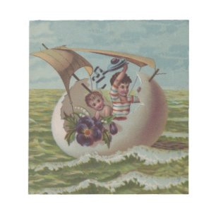 Antike Osterkarte Segeleier Kinder Notizblock