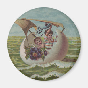 Antike Osterkarte Segelndes Ei Kinder Magnet
