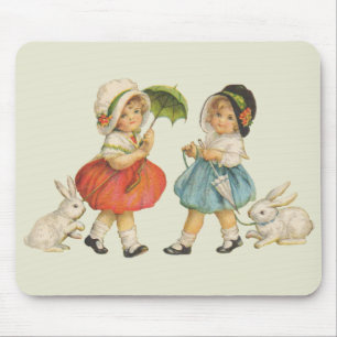 Antike Osterkinder Hasen Hauben Vintage Mousepad