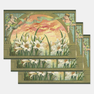 Antike Osterlilien-Sonnenaufgang und viktorianisch Geschenkpapier Set