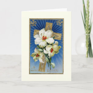 Antike Osterlilien und Kreuz-Grußkarte Feiertagskarte