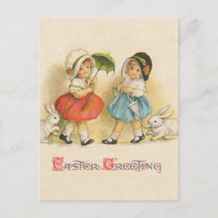 Antike Ostern Kinder Hasen Hauben Vintage Feiertagspostkarte