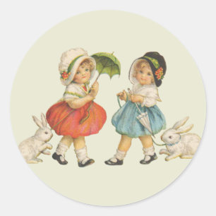 Antike Ostern Kinder Hasen Hauben Vintage Runder Aufkleber