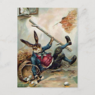 Antike Osterpostkarte mit fallendem Hasen Postkarte