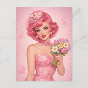 Antike Osterpostkarte Rosa Blumenmuster Feiertagspostkarte