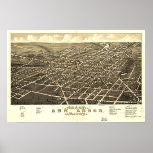 Antike panoramische Karte Ann Arbors Michigan 1880 Poster
