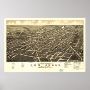 Antike panoramische Karte Ann Arbors Michigan 1880 Poster