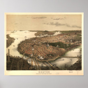 Antike panoramische Karte Bostons Massachusetts Poster