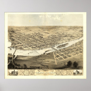 Antike panoramische Karte Cedar Rapids Iowa 1868 Poster