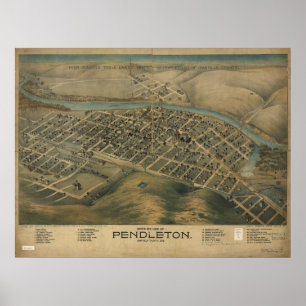 Antike panoramische Karte Pendletons Oregon 1890 Poster