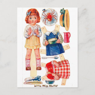 Antike Paperdoll Little Miss Muffet Postkarte