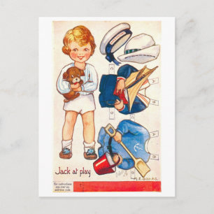 Antike Papierpuppe Postkarte--Jack beim Spielen Postkarte