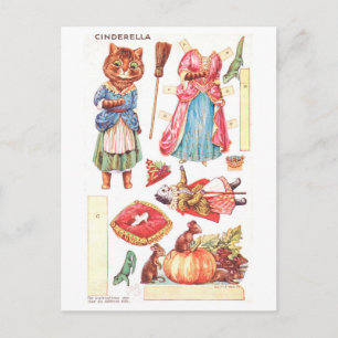 Antike Papierpuppe Postkarte--Katze Cinderella Postkarte