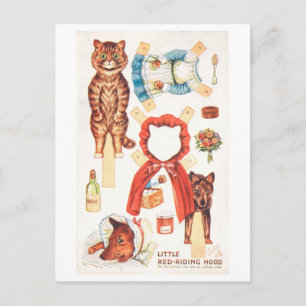 Antike Papierpuppe Postkarte--Katze Rotkäppchen Postkarte