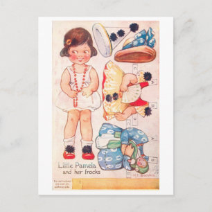 Antike Papierpuppe Postkarte--Kleine Pamela Postkarte