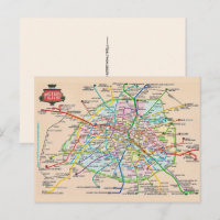 Antike Paris Frankreich Metro Karte Postkarte