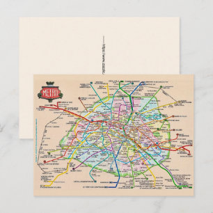 Antike Paris Frankreich Metro Karte Postkarte
