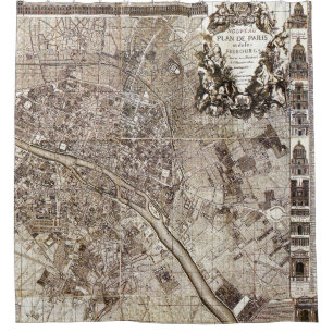 Antike Paris-Karten-Architektur 1728 Vintages Duschvorhang