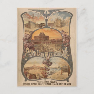 Antike Paris Lyon Frankreich Zug Reise Tourismus Postkarte
