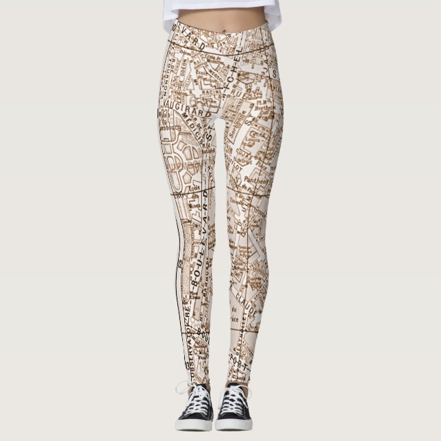 Antike Paris-Straßenkarte Leggings (Vorderseite)