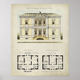 Antike Pariser Frankreich-Architekturzeichnung Nr. Poster