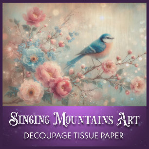 Antike Pastellblumen und Blaue-Vogel-Dekoupage Seidenpapier