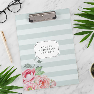 Antike Peony   Wasserfarben, blau gestreift Klemmbrett