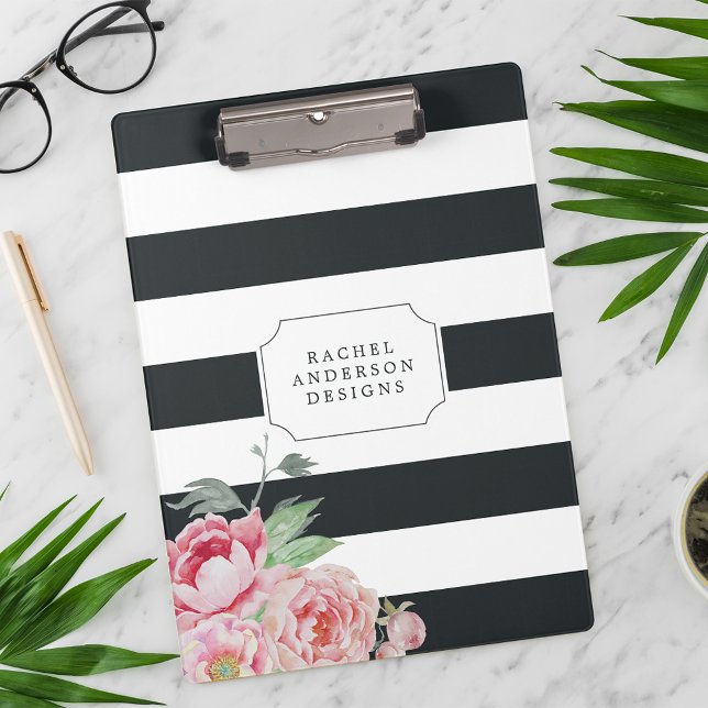 Antike Peony | Wasserfarben, blau gestreift Klemmbrett (Von Creator hochgeladen)