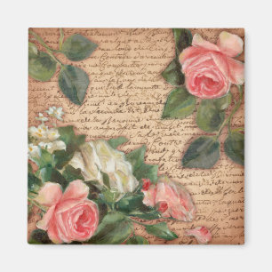 Antike Pergamente und shabby chic Rosen Magnet