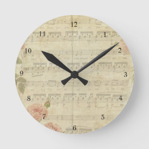 Antike Pergamentrosen und Musik Runde Wanduhr