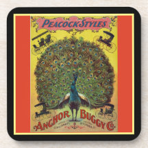 Antike Pfauenfirma mit Werbung für Rot