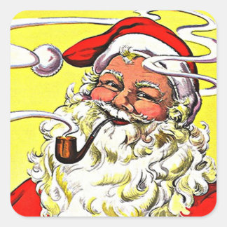 Antike Pfeife rauchender heißer Weihnachtsmann Wei Quadratischer Aufkleber