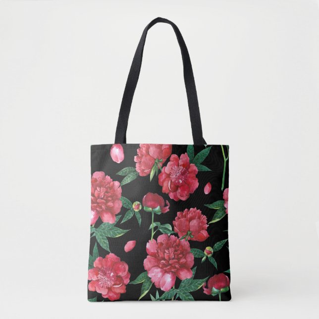 Antike Pfingstrose Blumenmuster-Tasche (Vorderseite)