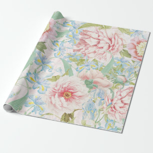 Antike Pfingstrosen-Blüten Blaue Iris Muster Geschenkpapier
