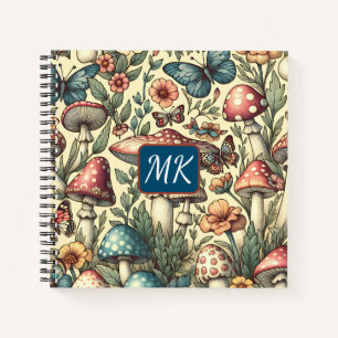Antike Pilze, Schmetterlinge und Blumen Notizbuch