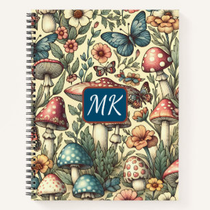 Antike Pilze, Schmetterlinge und Blumen Notizbuch