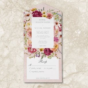 Antike Pink Gelbe Florale Pinke Hochzeit Ohne Aben All In One Einladung