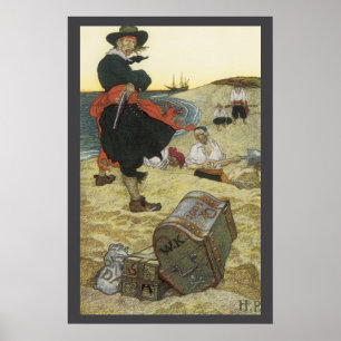 Antike Piraten, William Kidd vergräbt Schätze Poster