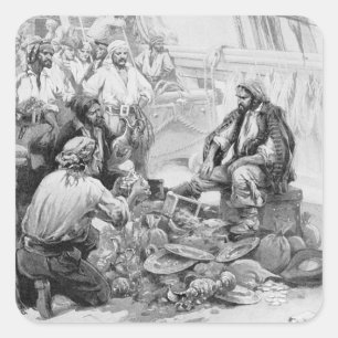 Antike Piraten zählen ihre Schätze und Beute Quadratischer Aufkleber