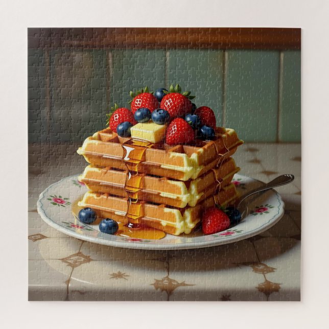 Antike Platte mit Waffeln und Erdbeeren  Puzzle (Vertikal)