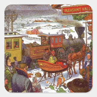 Antike Pleasant Valley Weihnachtszug Feiertag Quadratischer Aufkleber