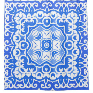 Antike portugiesische Azulejo-Keramik. Vintage Nah Duschvorhang