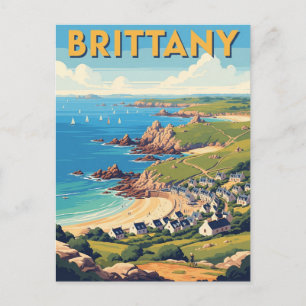 Antike Postkarte aus dem Bretagne-Strand in Frankr