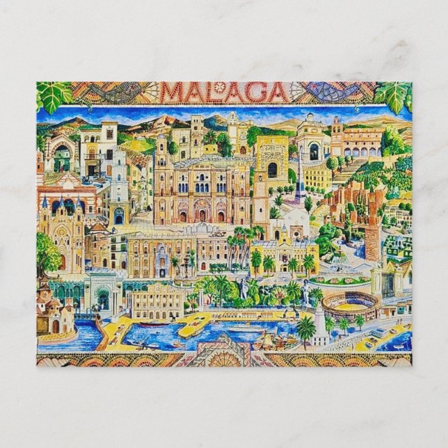 Antike Postkarte aus Malaga Spanien (Vorderseite)