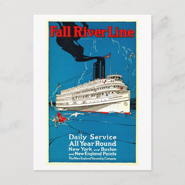 Antike Postkarte für Fall River Line (Vorderseite)