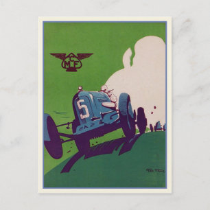 Antike Postkarte mit altem Rennwagen