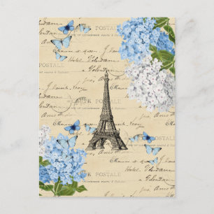 Antike Postkarte mit blauer Blume aus Paris