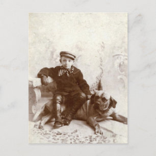 Antike Postkarte mit Junge und Hund